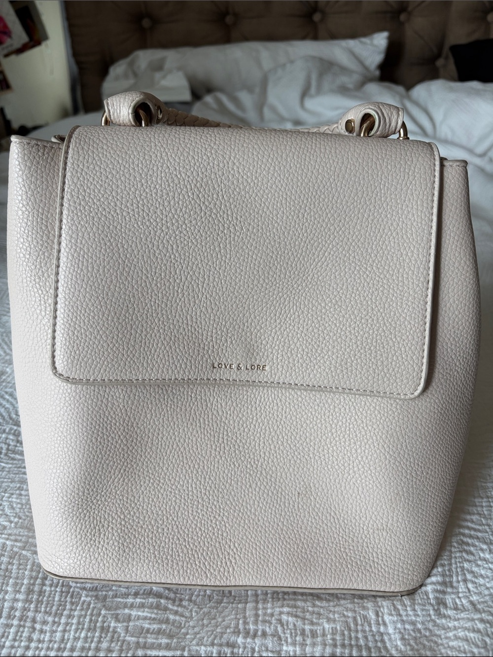 Love & Lore Cream Pebbled Leather Backpack